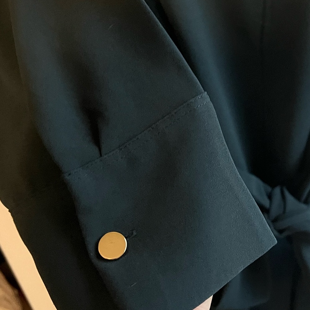 H&M Dark Teal Boat Neck Dress with Tie Waist Size L - Picture 2 of 4